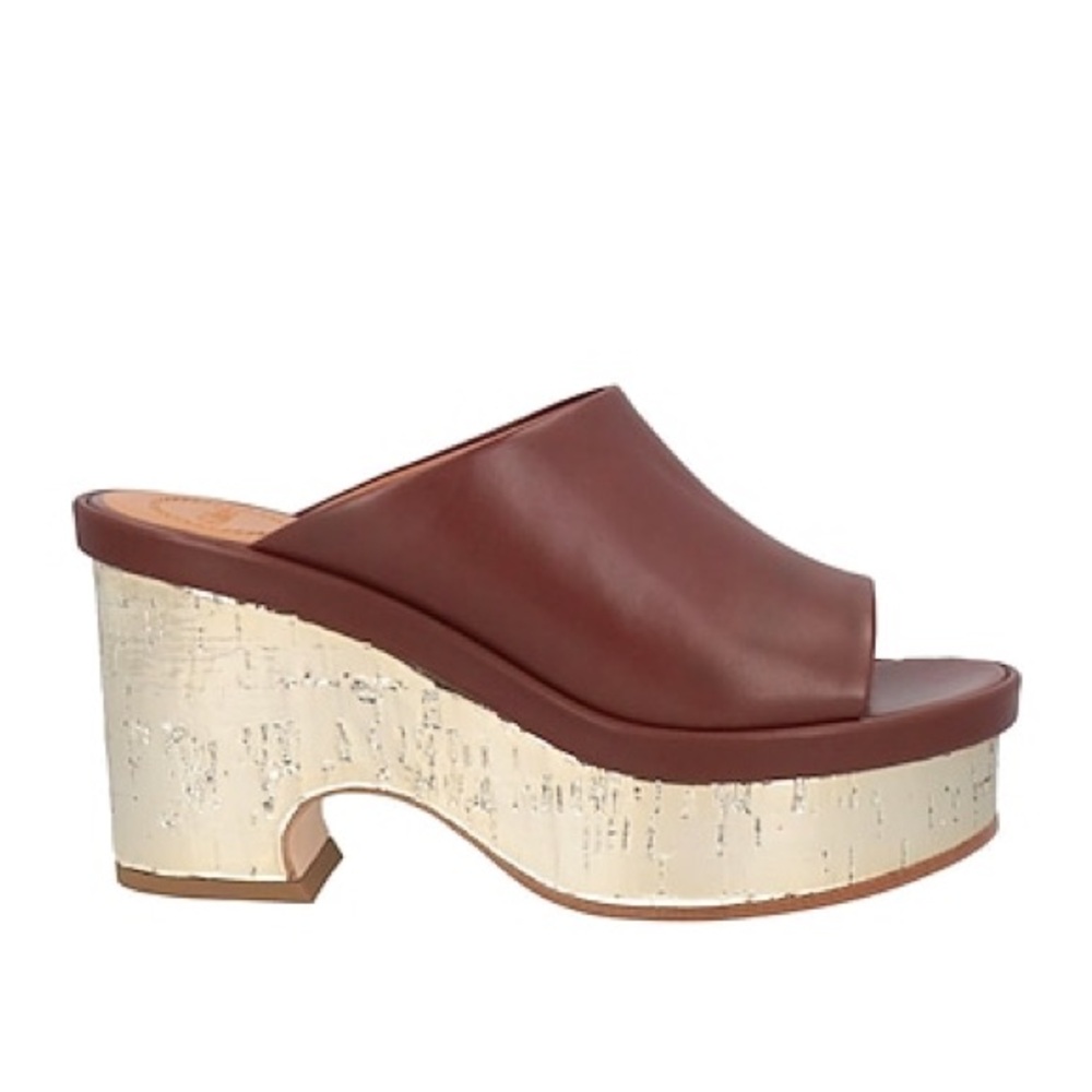 Chloe Oli Brown Leather Platform Mule Sandals